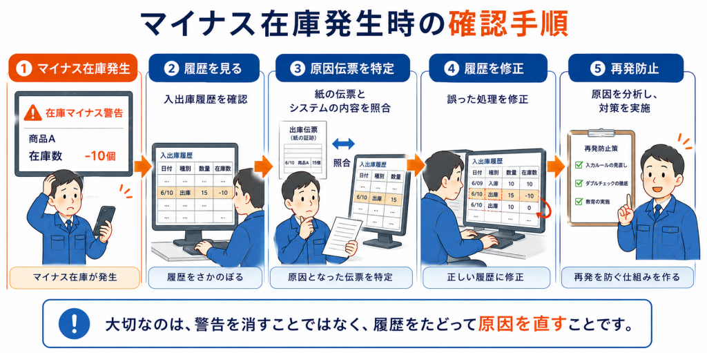 マイナス在庫発生時の確認手順